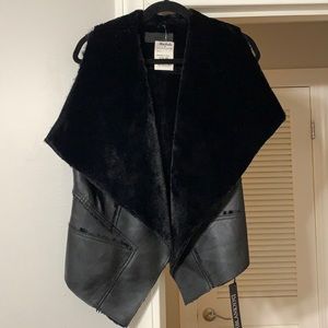 NWT BLANKNYC Black Faux leather fur lined vest